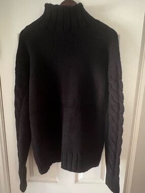 G-Star Black Turtleneck Cable-Sleeve Knit Sweater